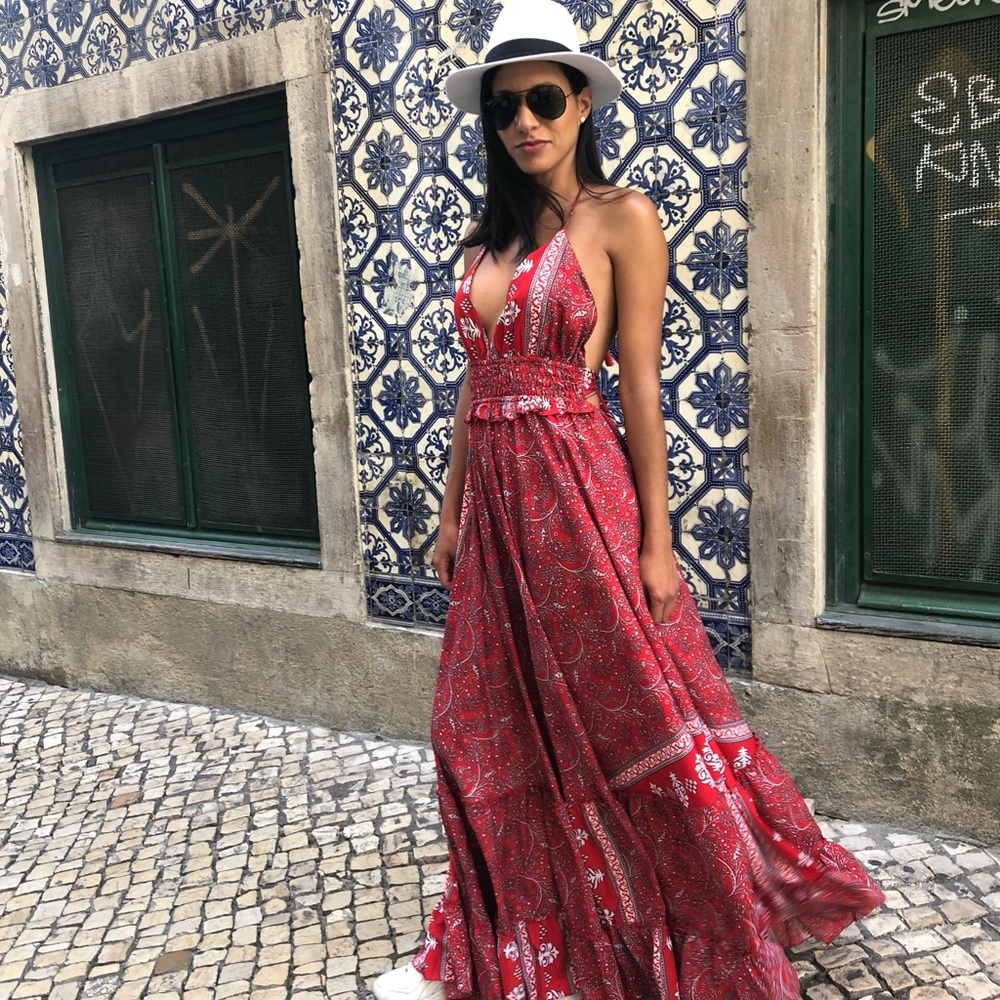 Europe Trip Red Maxi Dress